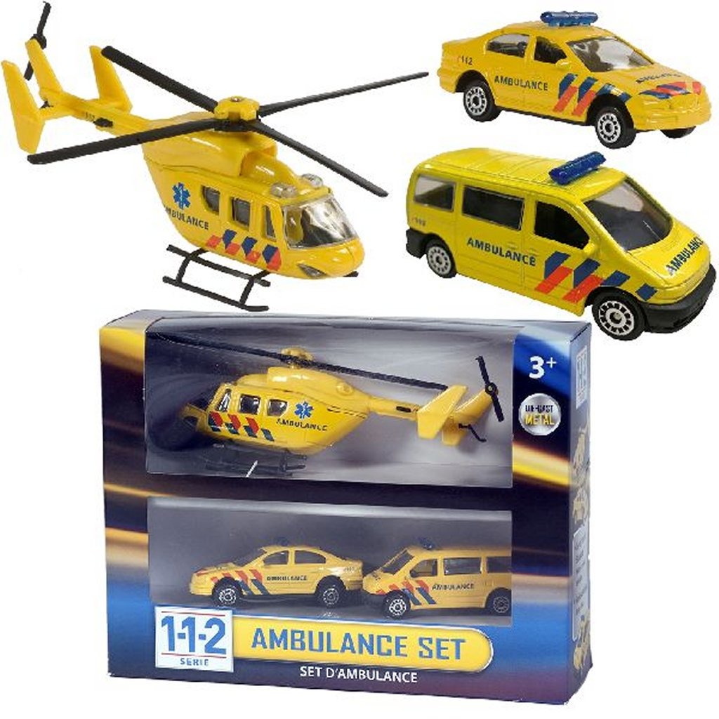 112 Ambulance Speelset 3-delig - Auto s/Vliegtuigen enz. - Basic- 8.09€ bij Bobby &amp; Caro