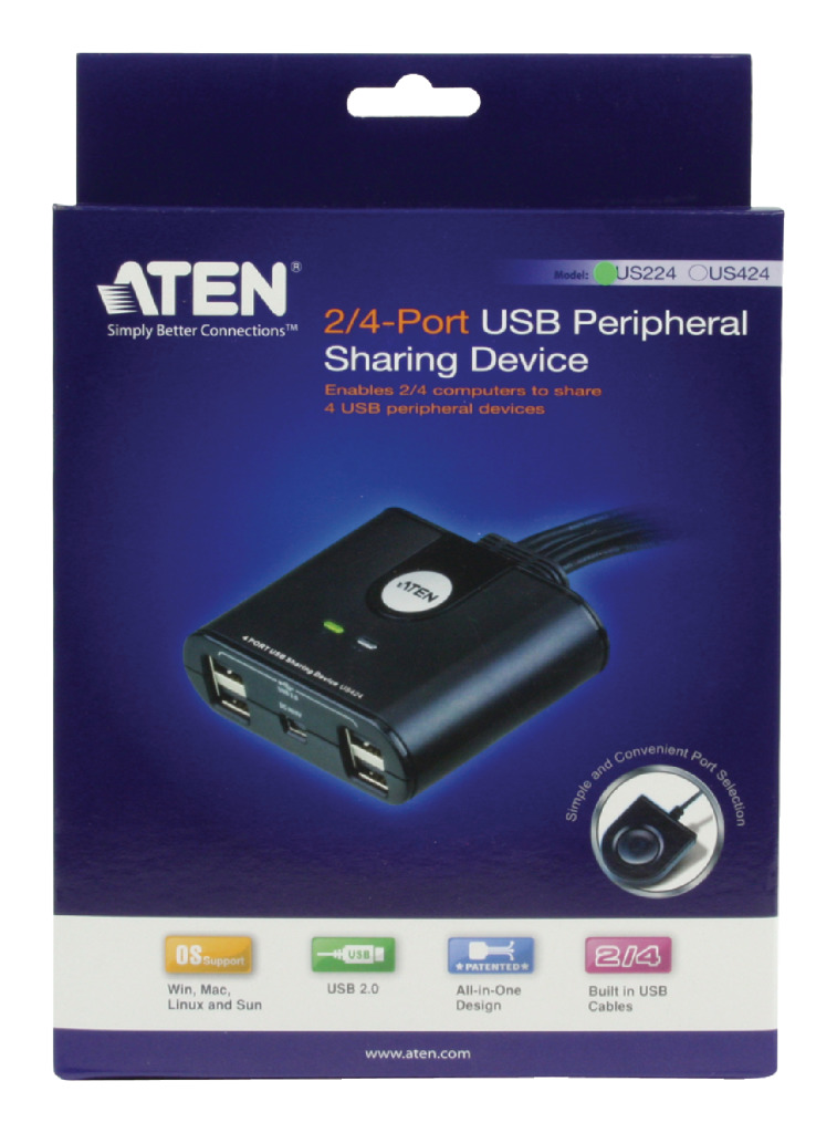 Aten AT-US224 2-poorts Usb 2.0-switch Voor Randapparatuur - Switches - Aten- 25.69€ bij Bobby &amp; Caro