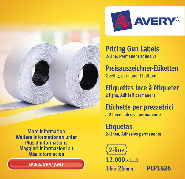 Avery AV-PLP1626 Prijstangetiketten Permanent 26x16mm Wit 10 Rol In Doos - Zakelijke Artikelen - Avery- 36.09€ bij Bobby &amp; Caro