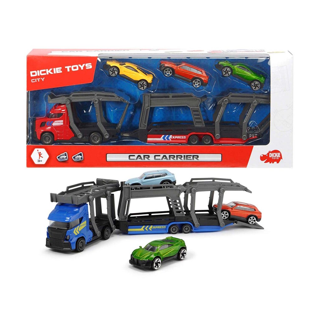 Dickie Toys Autotranssporter + 3 Auto&#039;s Assorti - Auto s/Vliegtuigen enz. - Dickie Toys- 10.09€ bij Bobby &amp; Caro