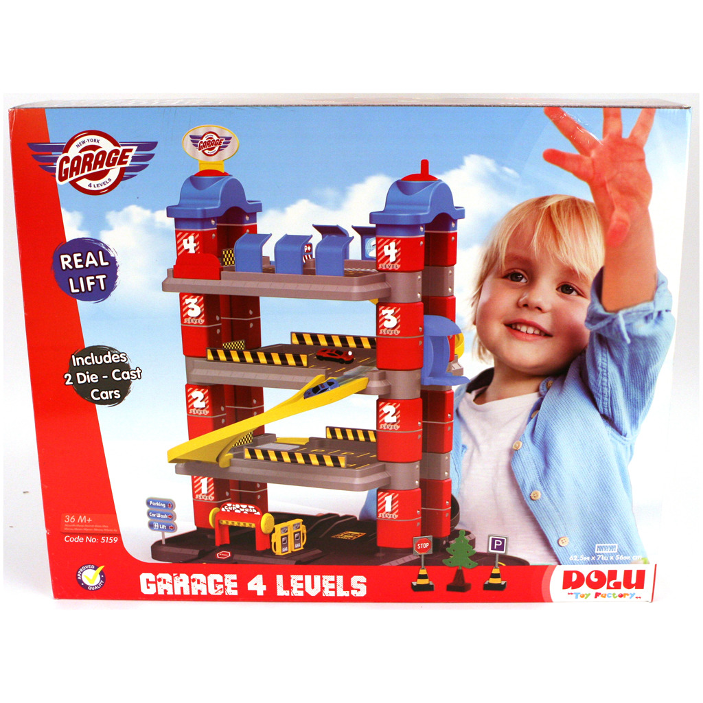 Dolu Toy Factory New York Garage met 4 Etages/2 Die-Cast Auto&#039;s/2 Verkeersborden/Boom - Garages - Basic- 29.65€ bij Bobby &amp; Caro