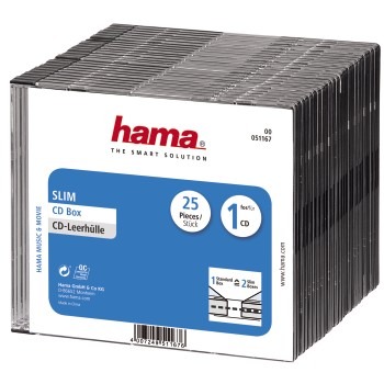 Hama CD Slim Box Zwart 25Pak - CD/DVD Boxen + Rekken - Hama- 9.50€ bij Bobby &amp; Caro
