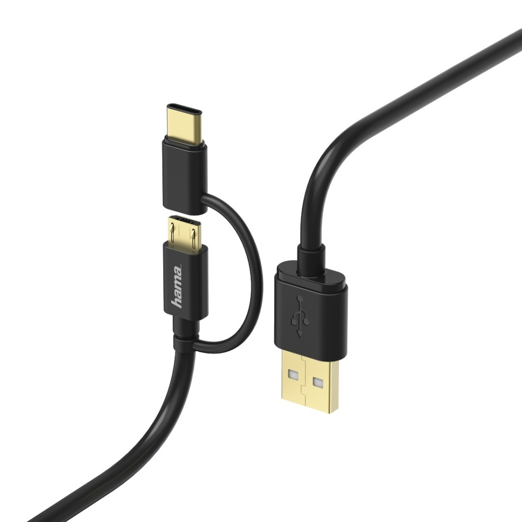 Hama 2in1-micro-USB-kabel Met USB-Type-C-adapter 1 M Zwart - USB - Hama- 9.39€ bij Bobby &amp; Caro