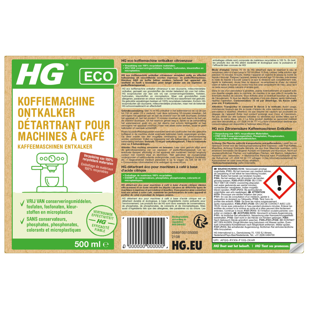 HG ECO Koffiemachine Ontkalker 500 ml