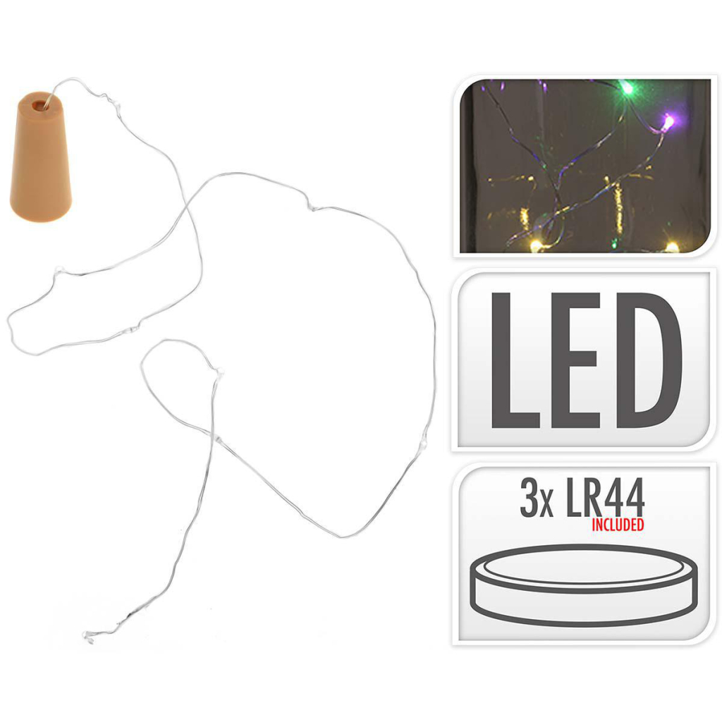 S.I.A. Flessenstop Lichtsnoer met 8 Multicolor LED Lampjes IP44 - Feestartikelen - S.I.A.- 1.35€ bij Bobby &amp; Caro