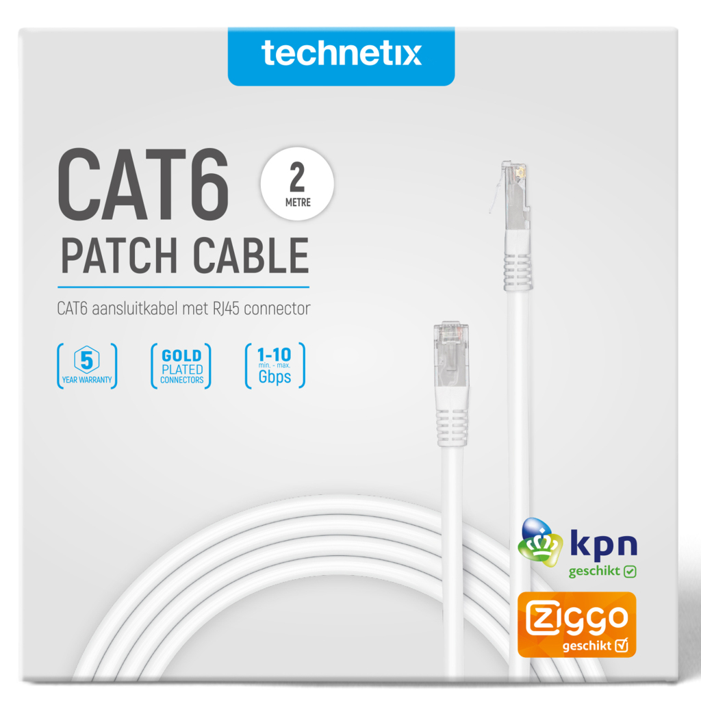 Technetix Patchkabel Cat6 2m - Netwerkkabels - Technetix- 6.95€ bij Bobby &amp; Caro